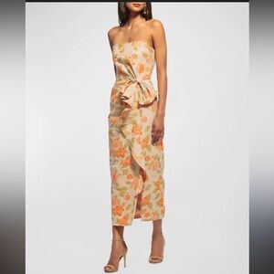 Shoshanna
Strapless Draped Floral Jacquard Midi Dress